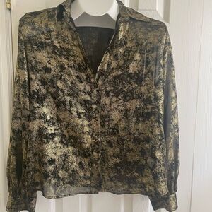 Zara Gold/Black Button Down Blouse